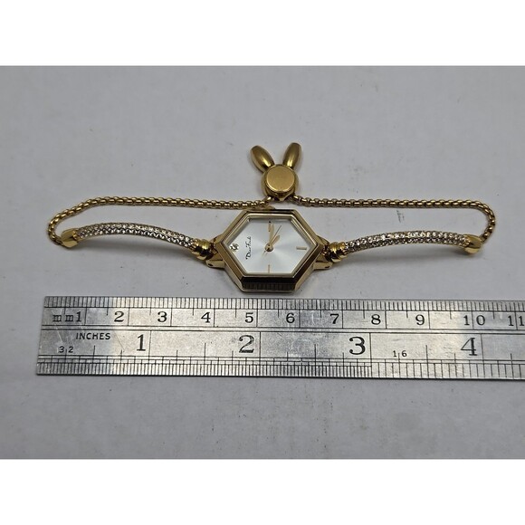 Diao Feudi Womens Hexagonal Bracelet Watch Gold Tone Crystals Dainty New Battery - Picture 10 of 11